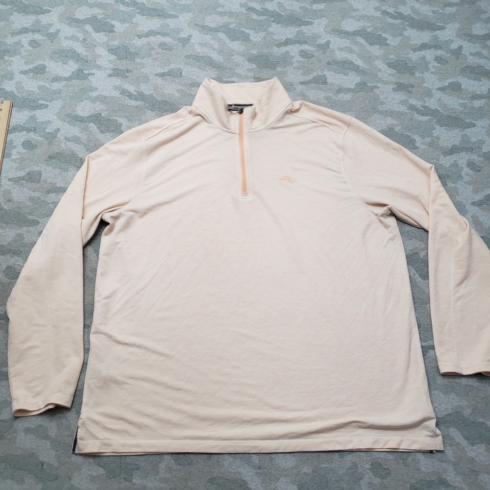 Tommy Bahama Shirt Mens XL Orange Long Sleeve Quarter Zip Mock Neck
